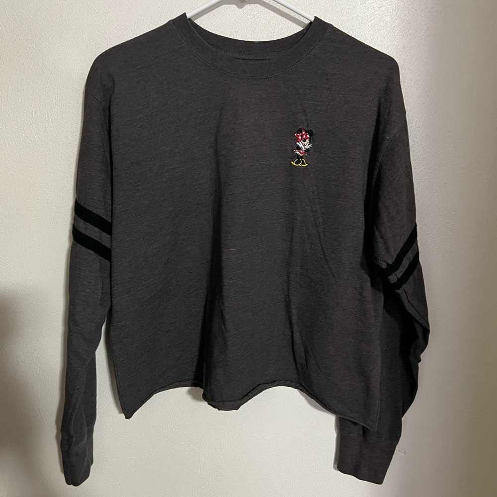 WALT DISNEY WORLD Cropped Heathered Embroidered Minnie Striped Sleeve Wms Sz XL - Picture 1 of 4